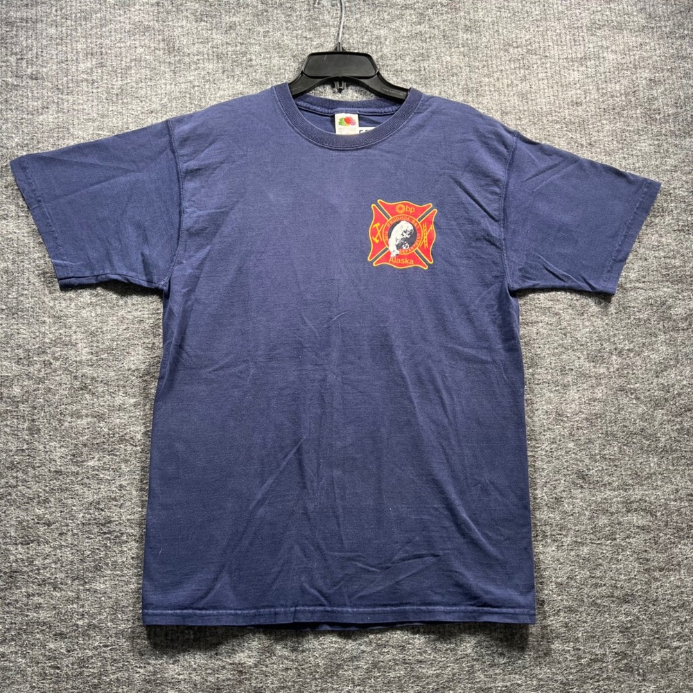 Fruit of the Loom Prudhoe Bay Fire Dept Alaska Firefighter II T-Shirt Navy Large